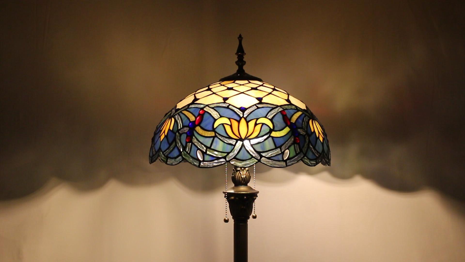 WERFACTORY Tiffany Floor Lamp Blue Lotus Stained Glass Flower