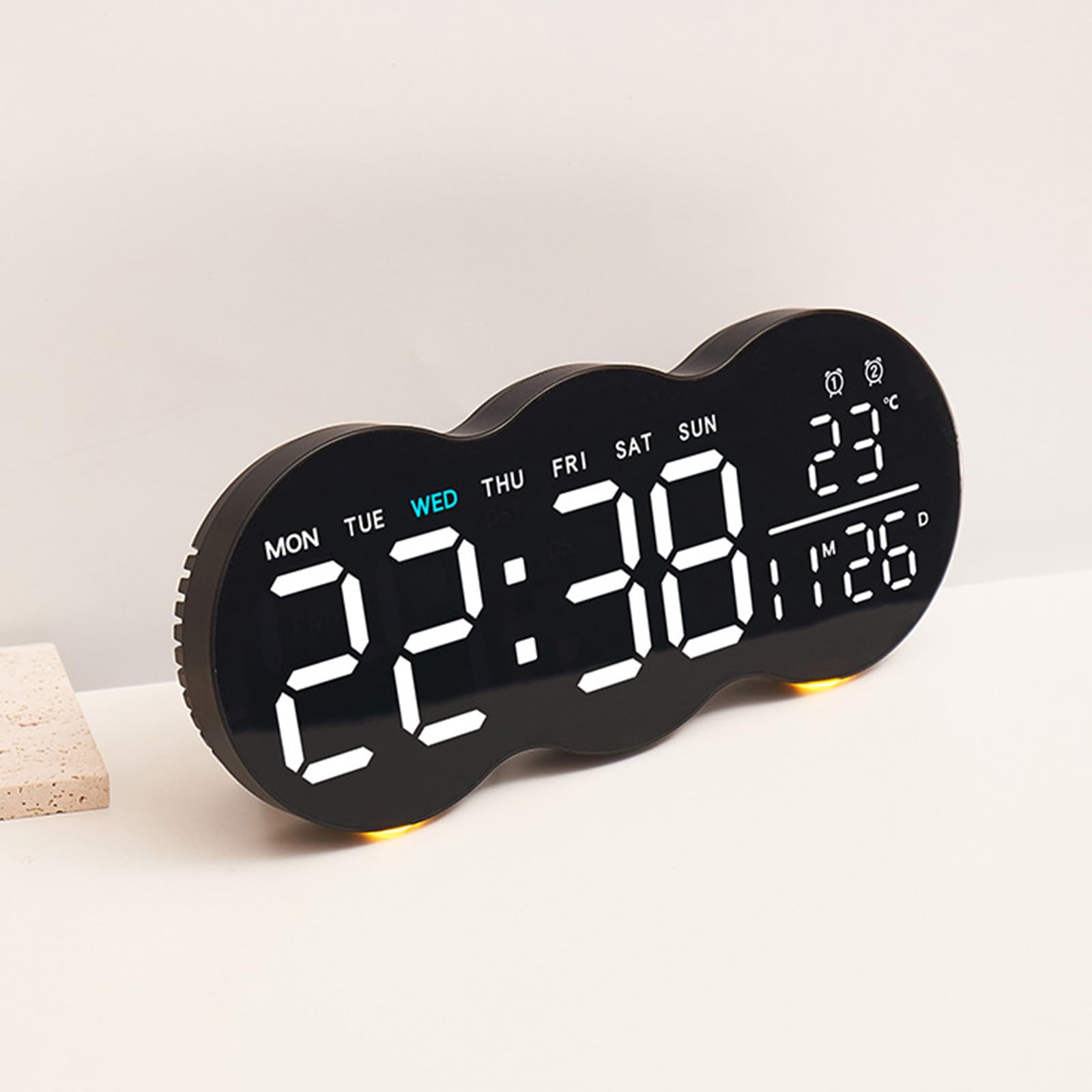Orologio da parete digitale a LED con telecomando e timer, luce inferiore, 2 allarmi, per casa o ufficio, scrivania, camera da letto