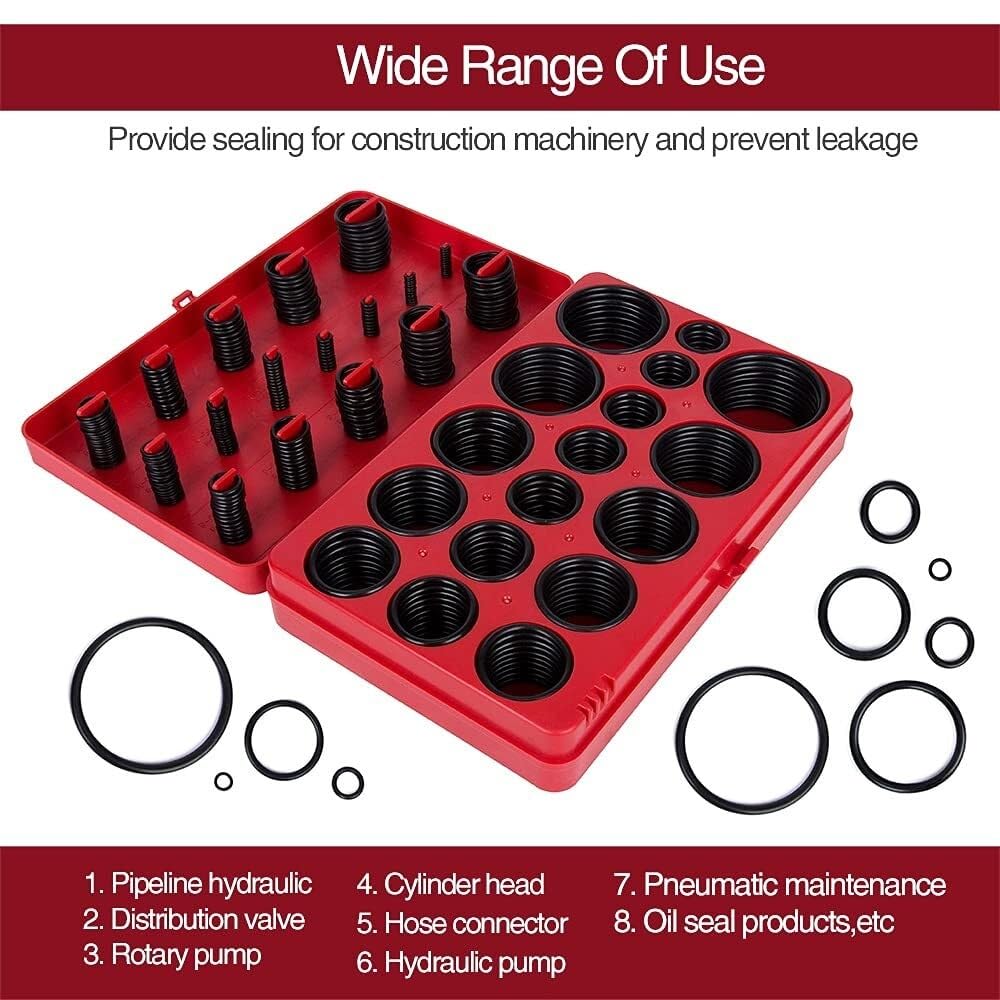 Kit di assortimento di O-ring neri universali da 419 pezzi/set con una scatola di immagazzinaggio for impianti idraulici, automobilistici, riparazioni generali, casalinghi