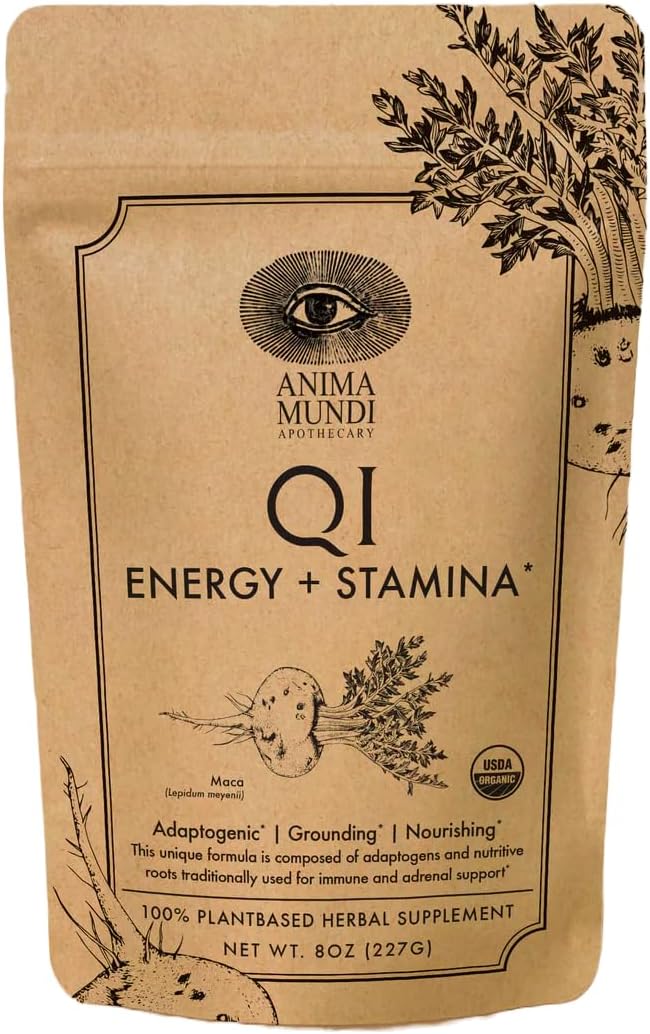 Qi Energy & Protein Superfood Powder - Adaptogenic Adrenal Support Supplement with Ashwagandha & Slippery Elm - Mood & Energy Support Supplement & Protein Powder (8oz / 227g)