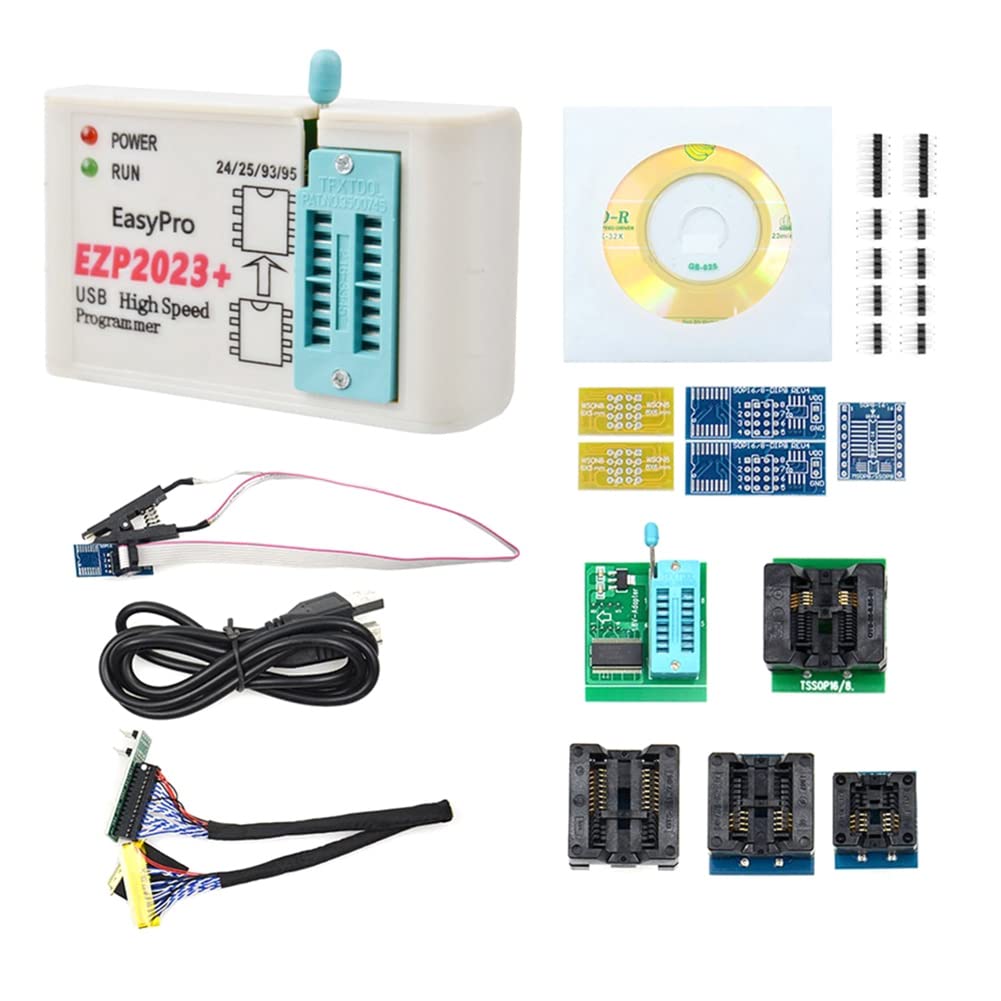 EZP2023 + Programmatore SPI Flash ad alta velocità Set + 12 Adattatori Supporta 24/25/93/95 EEPROM Bios 25T80 Incisione Offline Copia