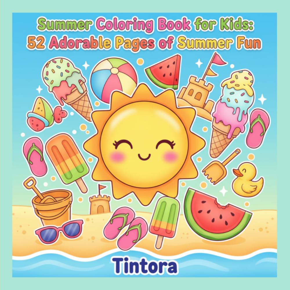 Summer Coloring Book for Kids: 52 Adorable Pages of Summer Fun: Cute Beach Days, Ice Cream Treats, Outdoor Adventures and Sunny Activities for Ages 4–8