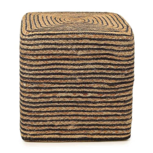 REDEARTH–Cube-Pouf-Foot-Stool-Ottoman-Jute-Braided-Pouffe-Poof-Accent-Sitting-Footrest-for-The-Living-Room-Bedroom-Nursery-Lounge-50-Jute-50-Cotton-Set-of-2-145x145x16-Natural-Black REDEARTH–Cube Pouf Foot Stool Ottoman Jute Braided Pouffe Poof Accent Sitting Footrest for The Living Room Bedroom Nursery Lounge 50 Jute 50 Cotton Set of 2 145x145x16 Natural Black