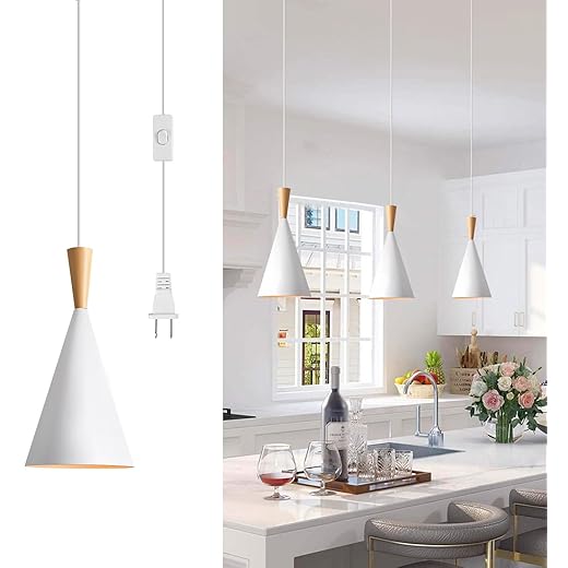 Expert Review: CLAXY Ecopower Vintage Glass Pendant Light 10 BOKT Modern White Plug in Pendant Light Mini Single Cone Plug in Hanging Lamp Industrial Kitchen Island Bar Pendant Light Fixture Farmhouse Ceiling Light with Plug in Cord