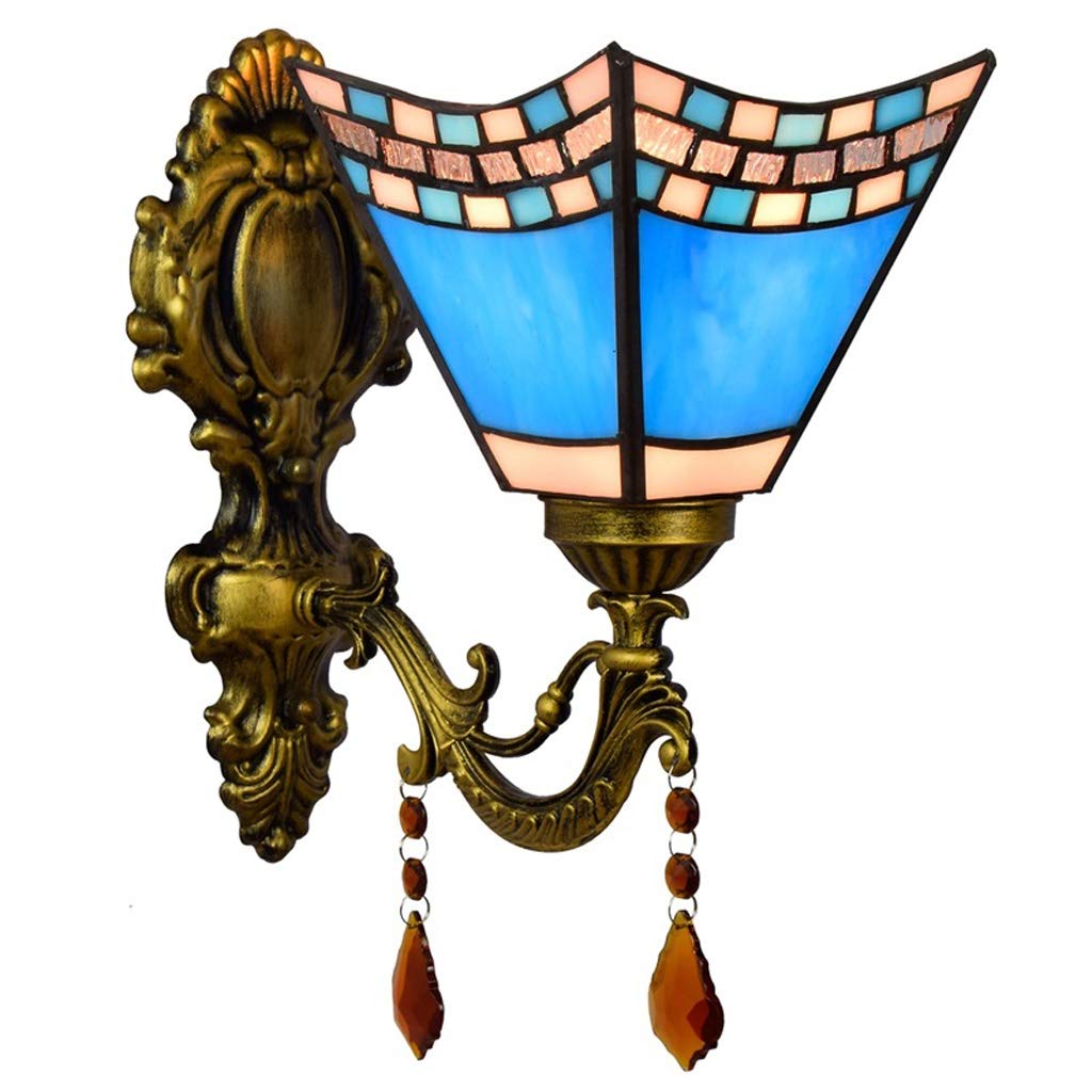 Wall Lamp Tiffany Style Wall Light Square 5.9 inch Glass Wall Light Blue Wall Lights Bedroom fixtures for Cafe Bar Living Room Hallway,E27 Wall Light