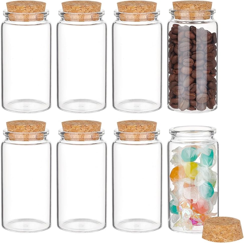 BENECREAT 8Pcs 120ml/4oz Mini Glass Bottles with Cork Stoppers, Wish Bottles, Message Bottles for Wedding Party Supplies, DIY Craft, Baby Shower Favors