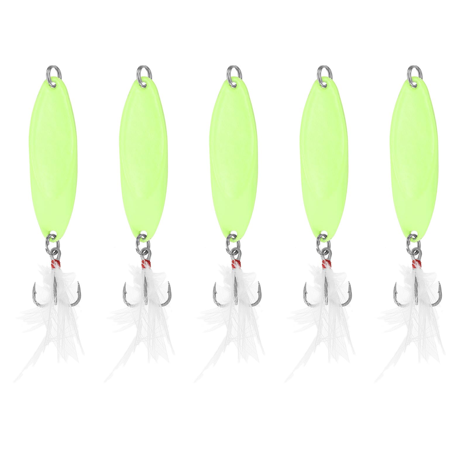 PATIKIL Fishing Spoons 1/2 oz 14g, 5Pcs Fishing Lures Glow in The Dark Casting Spoon Treble Hooks Jigs Spinner Baits for Freshwater Saltwater Salmon Bass, White