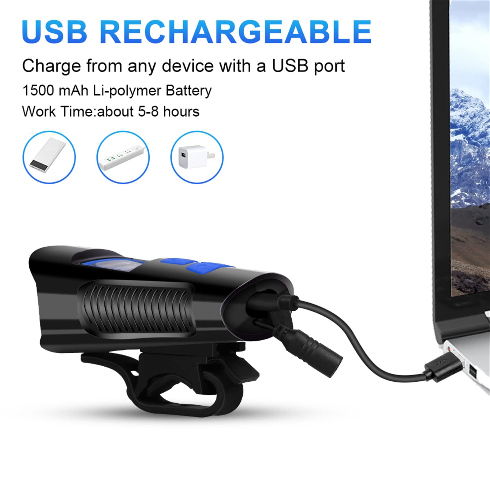 T6 LED światło rowerowe przód 1000 lumenów lampka ładowana na usb latarnia elektryczny róg rowerowy komputer rowerowy LCD prędkościomierz stoper, bezpłatny dzwonek samochodowy
