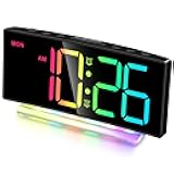 Cadmos Extra Loud Alarm Clock for Heavy Sleepers Adults,Teens,Kids,Rainbow Clock for Bedrooms,Small Bedside Digital Clock with Large Display,7 Color Night Light,12/24h(Black+Dynamic)