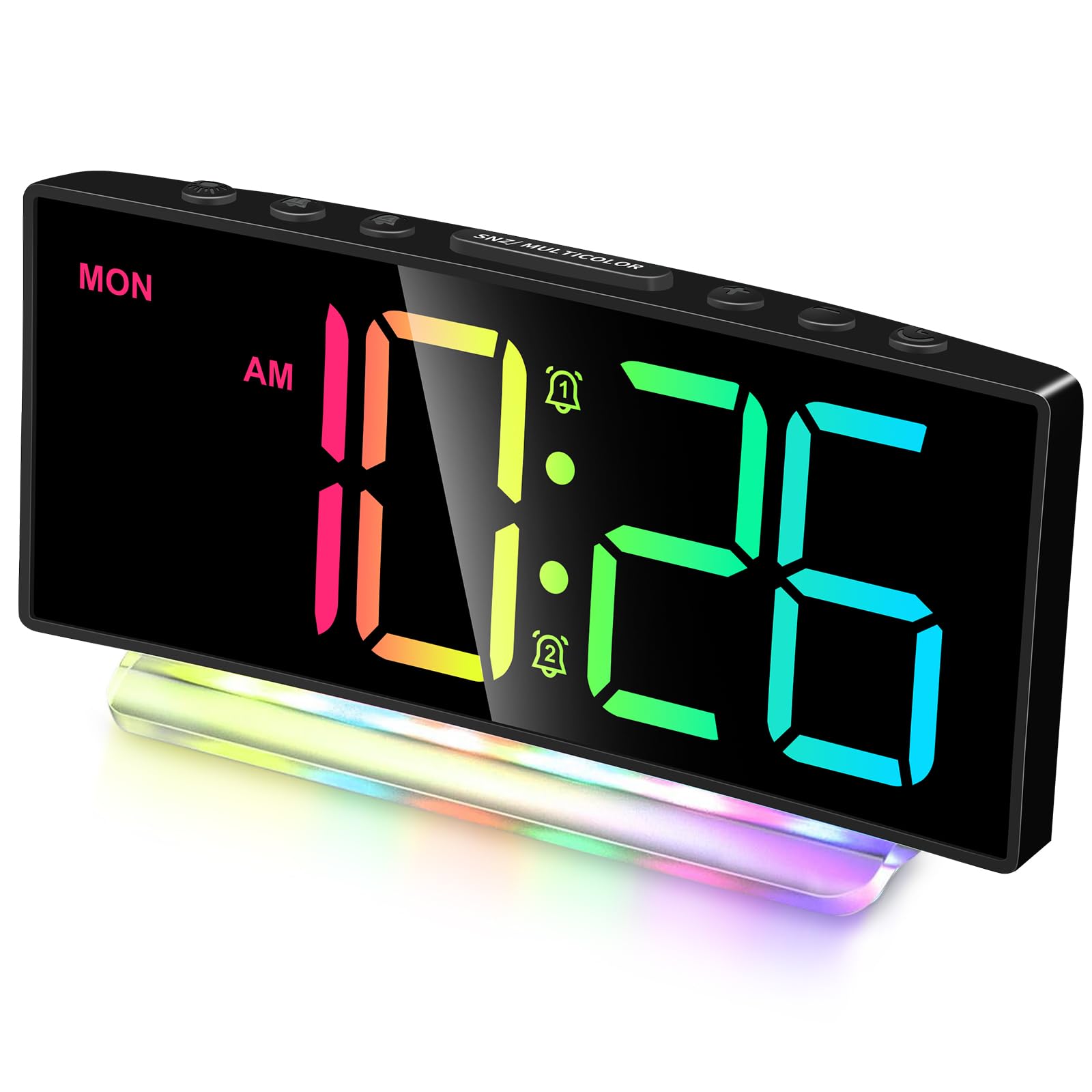 Olkieqz Extra Loud Alarm Clock for Heavy Sleeves Adults Teenagers Children Rainbow Clock for Bedroom Small Smart Digital Clock with
