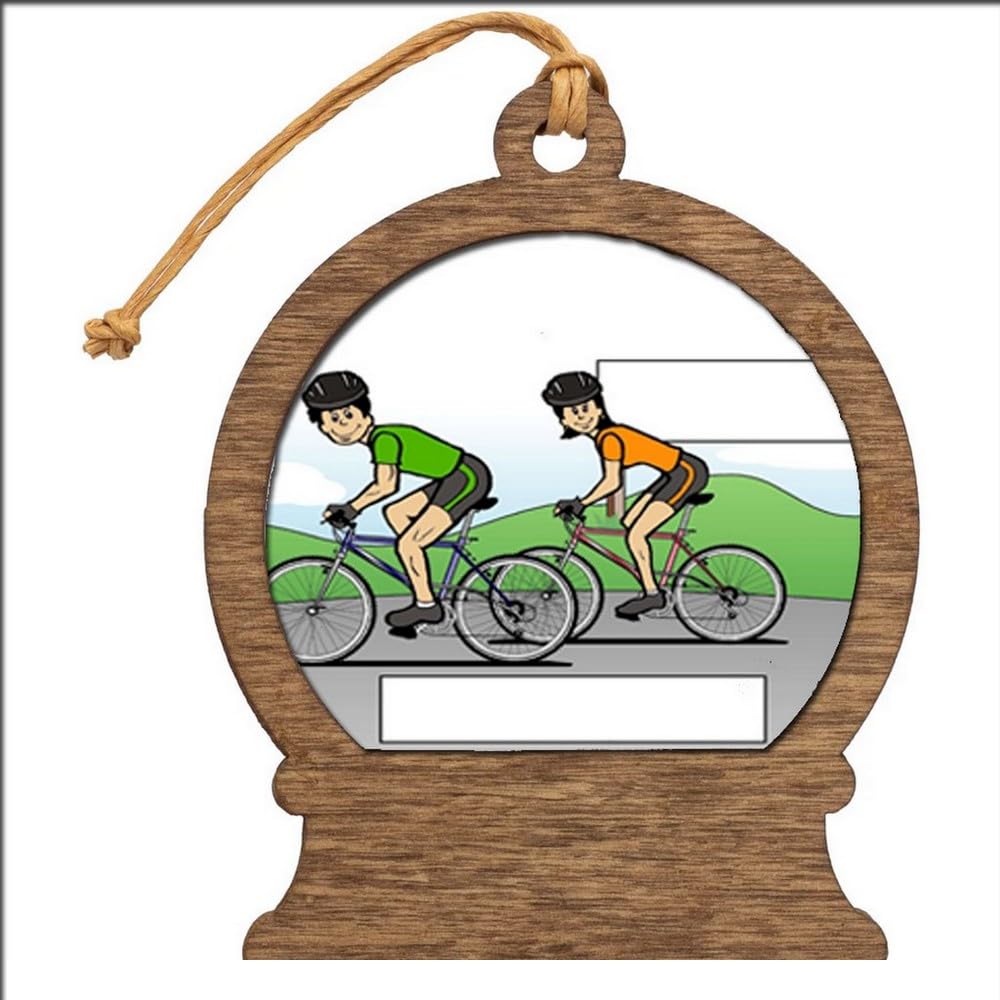 PrintedPerfection.com Personalized Cyclist Couple Wooden Snow Globe Shaped Christmas Ornament