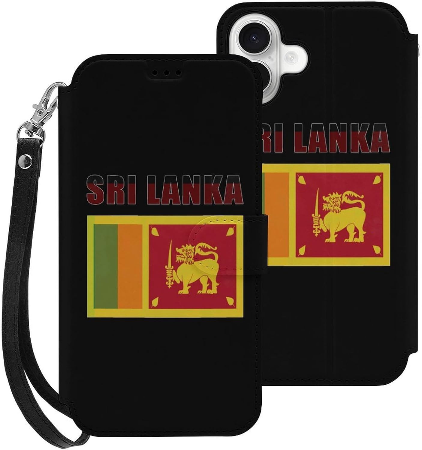 Vintage Sri Lanka Flag Compatible with iPhone 16/16 Plus/16 Pro/16 Pro Max/16 E Case Phone Wallet Card Holder Flip Cover with Wrist Strap