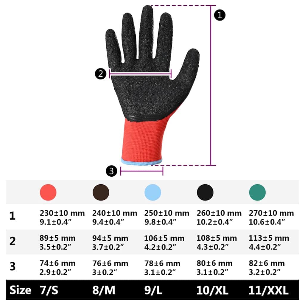 Guantes de trabajo, 24 unidades, color rojo y negro, talla 9, con revestimiento de látex, antideslizantes, transpirables, flexibles, para jardín, construcción, taller, montaje, artesanía