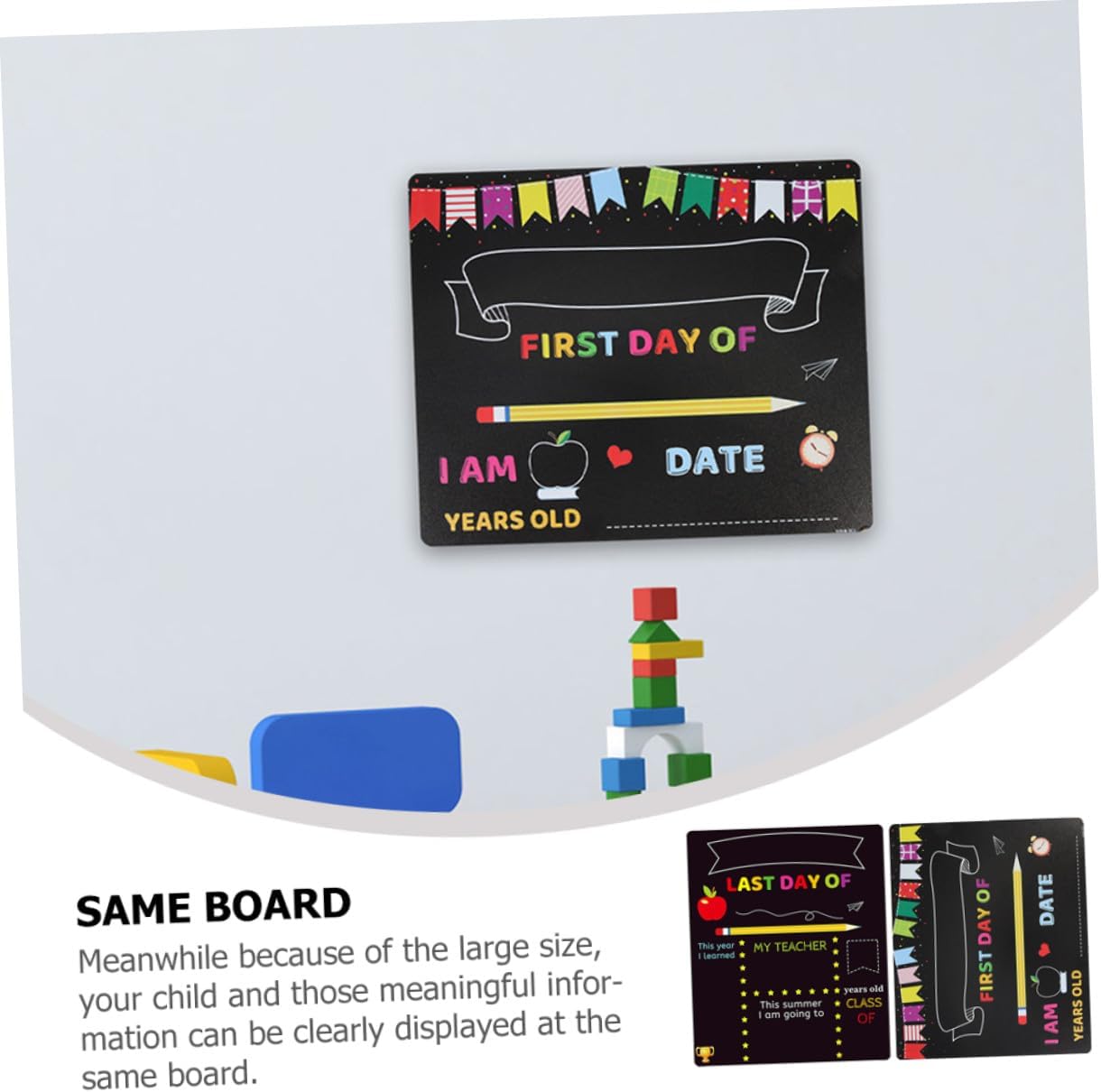 2pcs Writing Chalkboard for Kindergarten and Preschool, PVC Erasable School Message Board with First Day Sign, Classroom Drawing and Writing Accessory