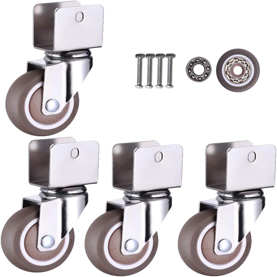 Swivel Caster Wheels for Cribs,with U-Type Bracket,1in 25mm Rubber Furniture Castor with Brakes,Mute,Ball Bearings,Capacity 50kg,Set of 4,with Screws (18MM-U Bracket,4Swivel)