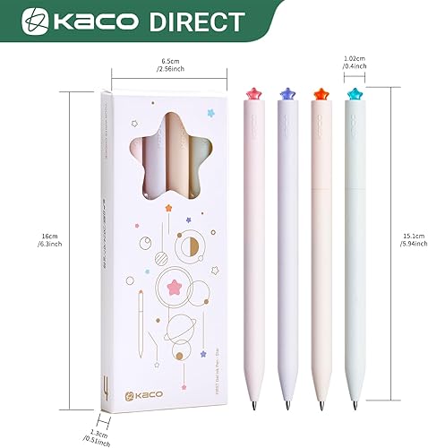 Miniatura 9 de Kaco FIRST Bolígrafos de gel lindos de papelería, tinta negra, 0.7 mm de punta media, bonitos bolígrafos con estrellas para diarios (4 colores