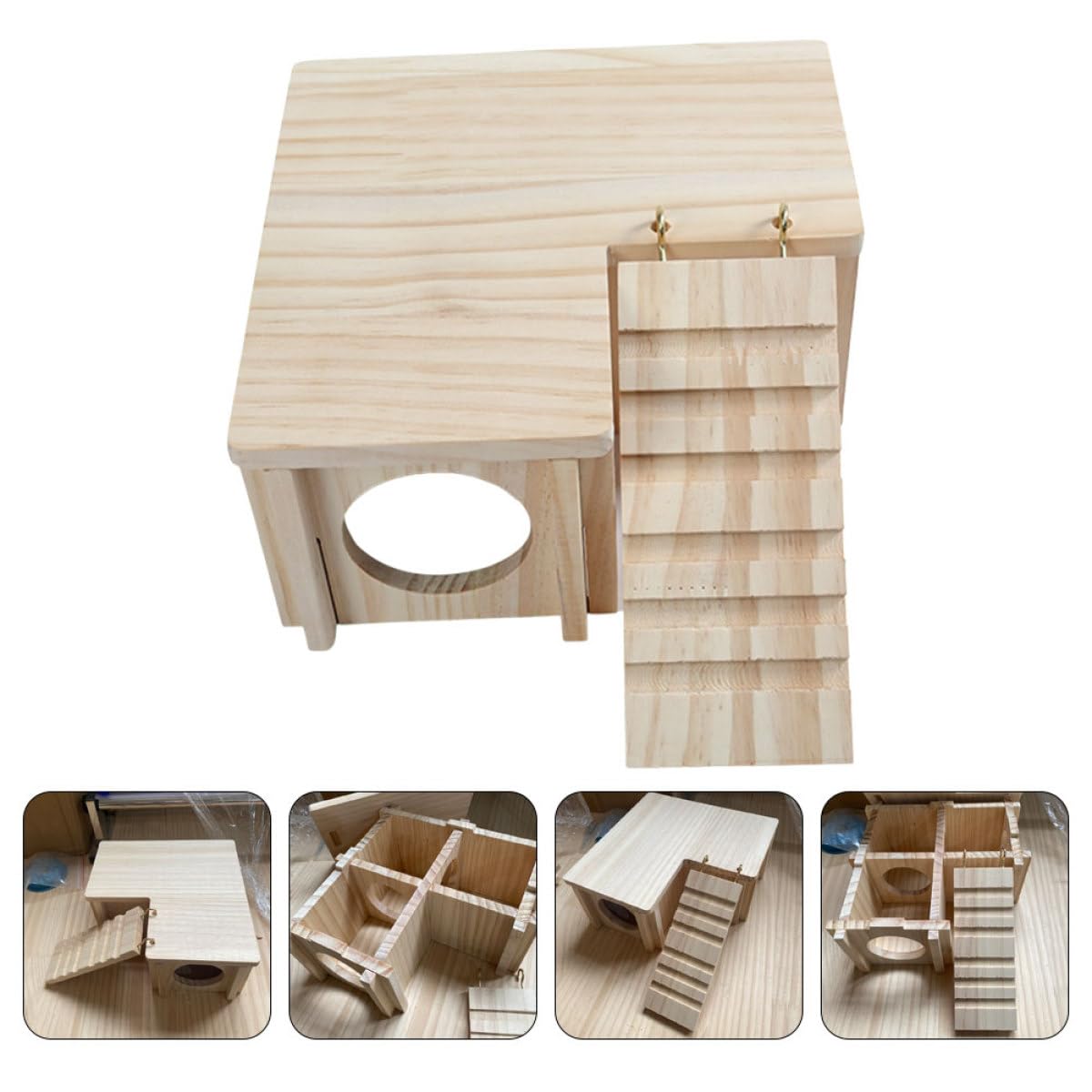 jojofuny Maison Ludique en Bois pour Hamster et Rats, Cachette Échelle, Habitat pour Rongeurs, Adaptée pour Cage Intérieure et Activités
