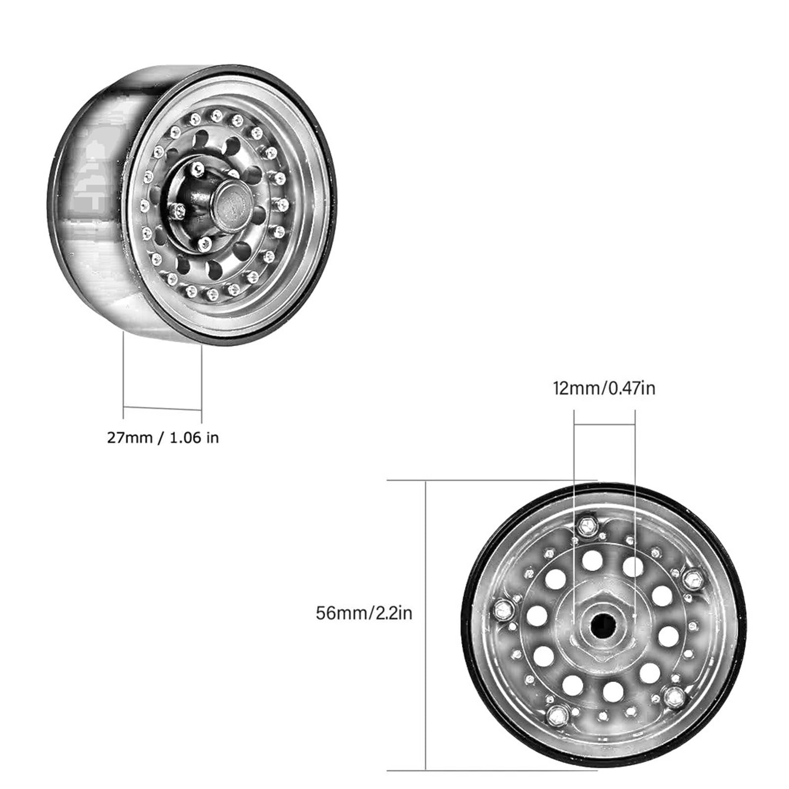Compatible avec Hsp pour Redcat pour Traxxa pour Tamiya pour pour Axial 4 Pièces 1,9 Pouces Moyeu De Jante De Roue À Billes en Métal 1/10 RC Voiture sur Chenilles RC Pneus Jante