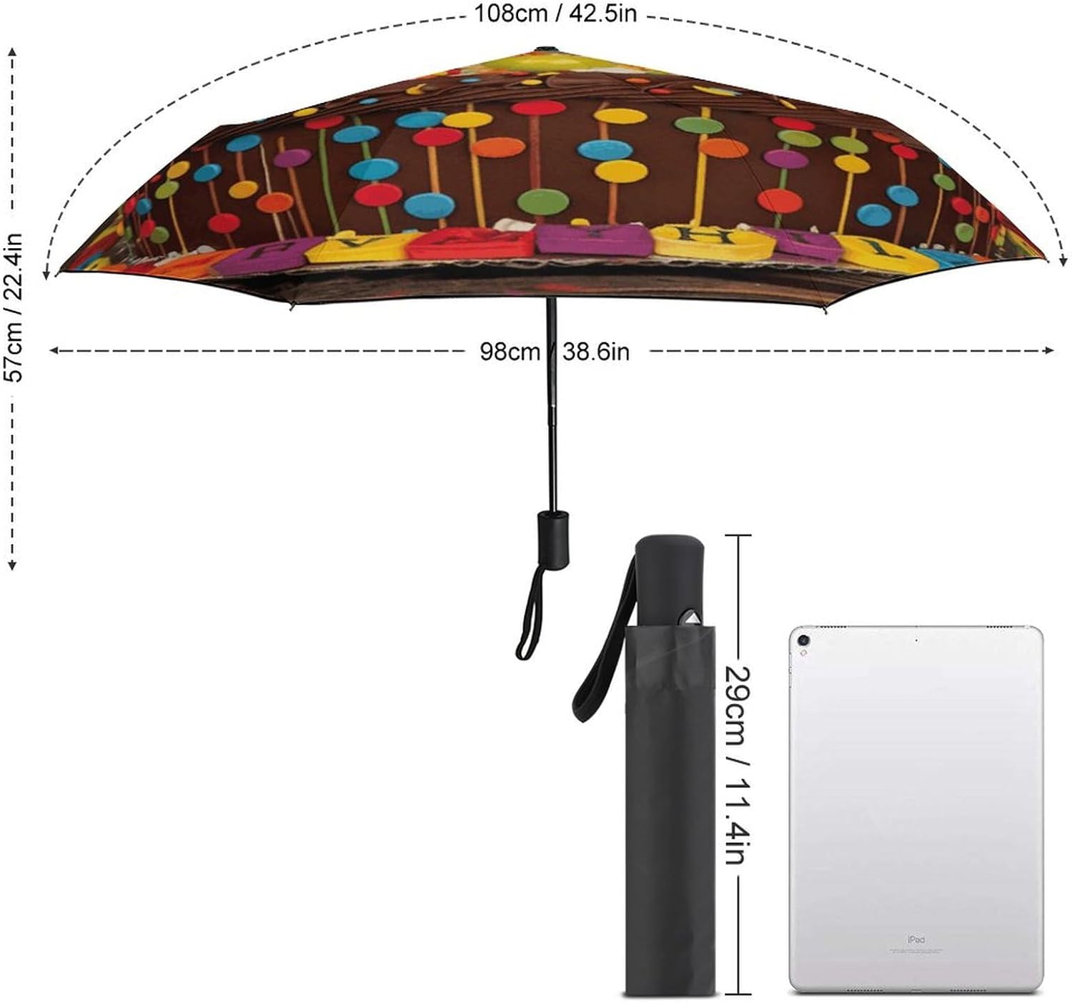 Windproof Travel Umbrellas for Rain Auto Open Close Folding Rain Umbrella Happy Birthday Big Cake Portable Umbrella for Travel