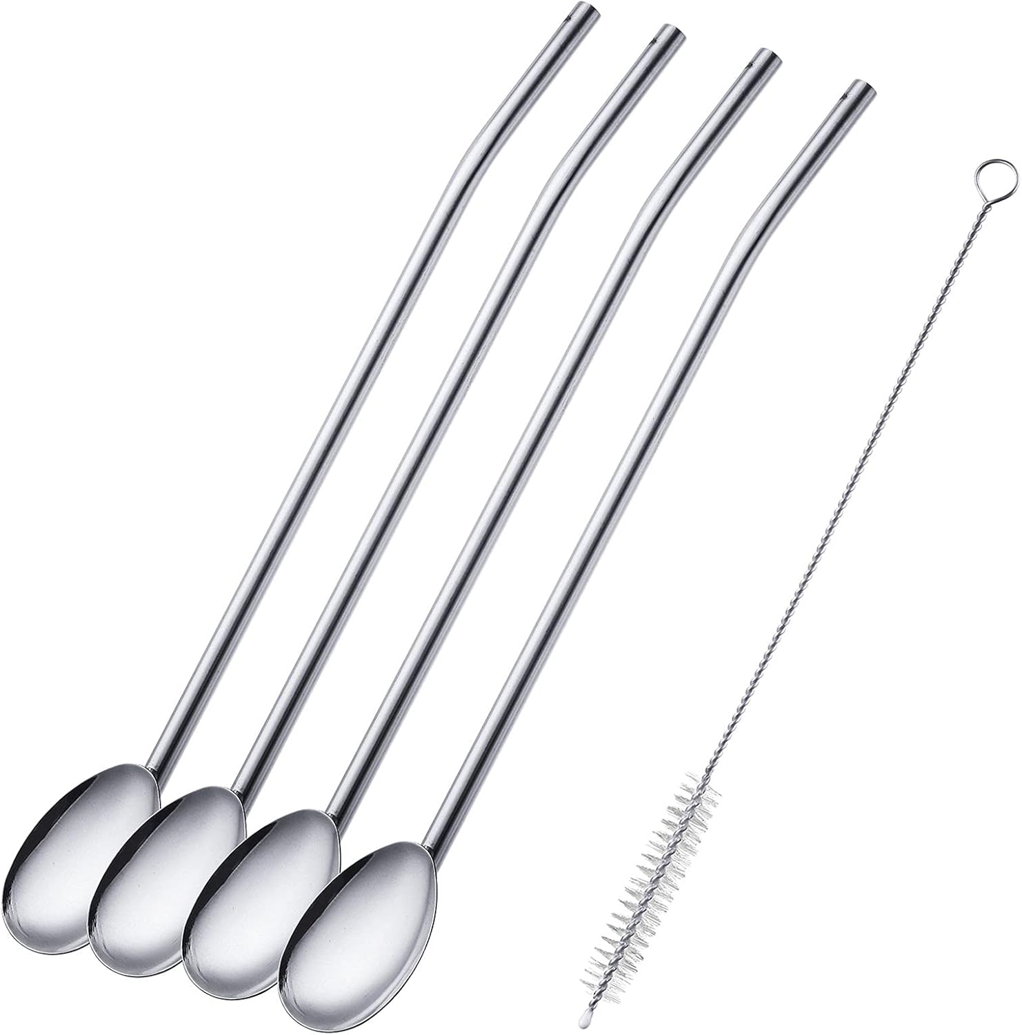 Westmark Straw Spoon, 4 Spoons + 1 Cleaning Brush, Reusable, Stainless Steel, Silver, 62712260