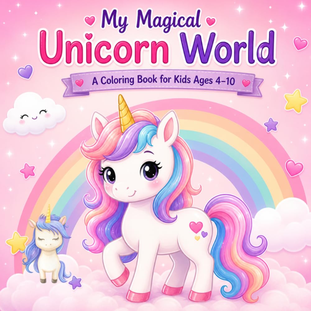 My Magical Unicorn World: A Coloring Book for Kids Ages 4–10: Cute Unicorn Coloring Book for Girls – Fun & Relaxing