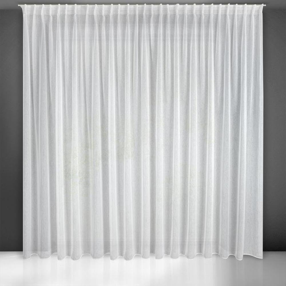 EurofiranyBelissa Curtain White Transparent with Vertical Rain Structure and Pleated Tape Also for Ceiling Rail/Curtain Rail - Pack of 1 Transparent Light Chic Classic Elegant 400 x 300 cm
