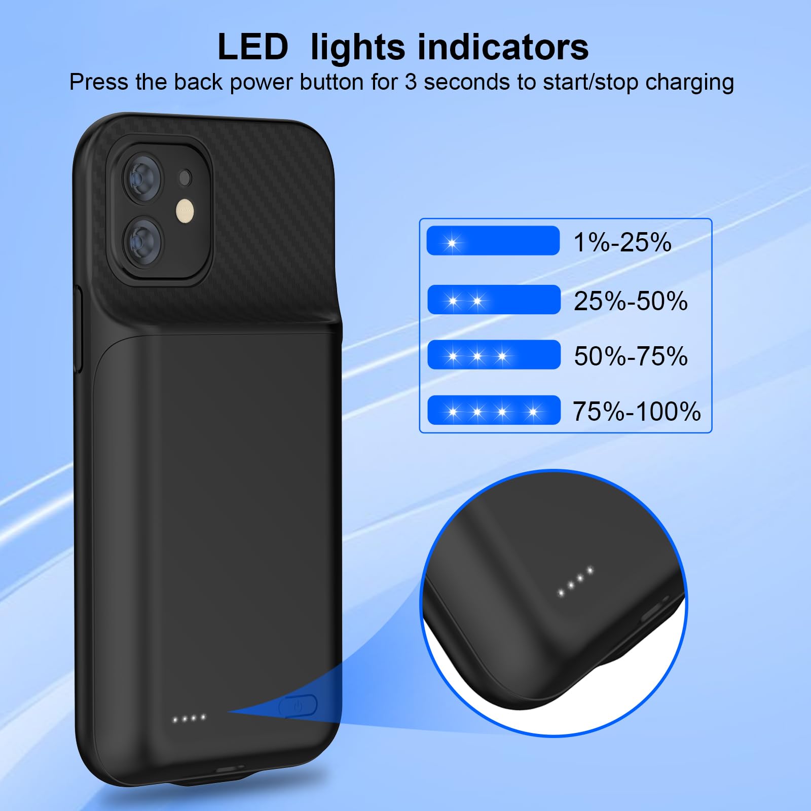 13800mAh Batteria Custodia di Ricarica per iPhone 13/14/13 Pro 6.1 Pollici con Protezione Schermo Nero