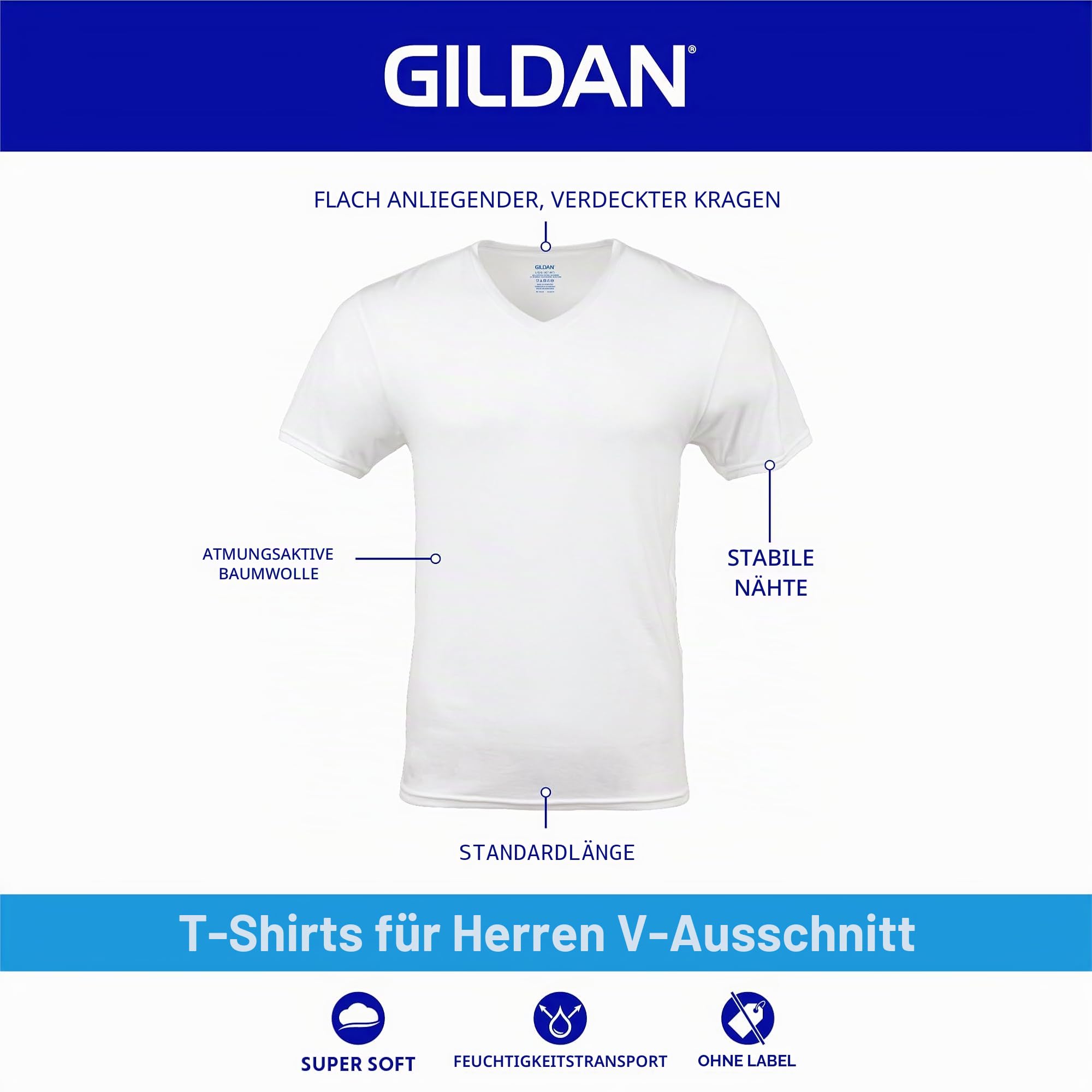 Gildan G1103 Herren-T-Shirts mit V-Ausschnitt, Multipack