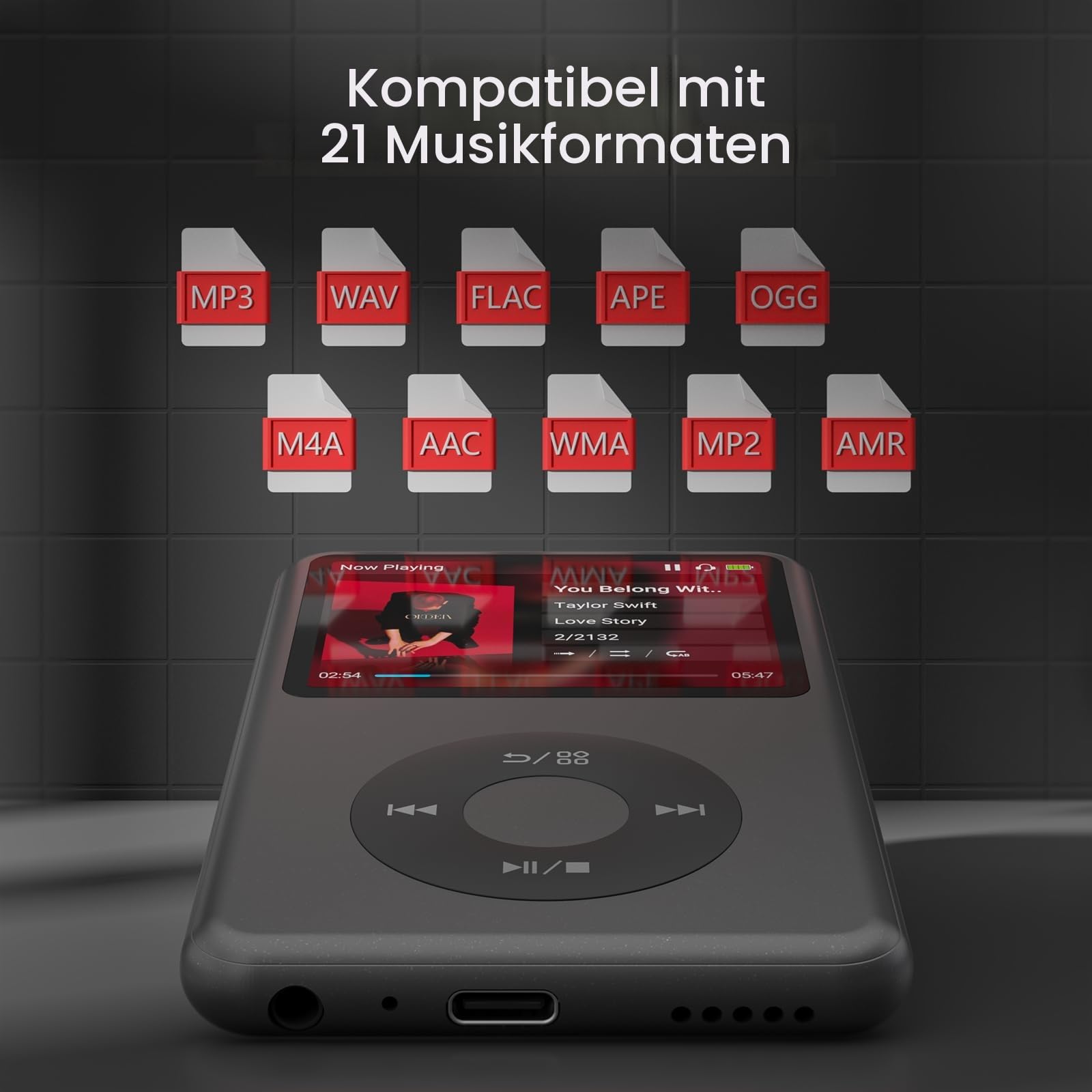 Innioasis Y1 64GB MP3 Player - Zeitlose Klasse: Touch Wheel-Steuerung, Bluetooth, Video-Player, Hörbücher, FM-Radio, Kinder Musikplayer（schwarz）