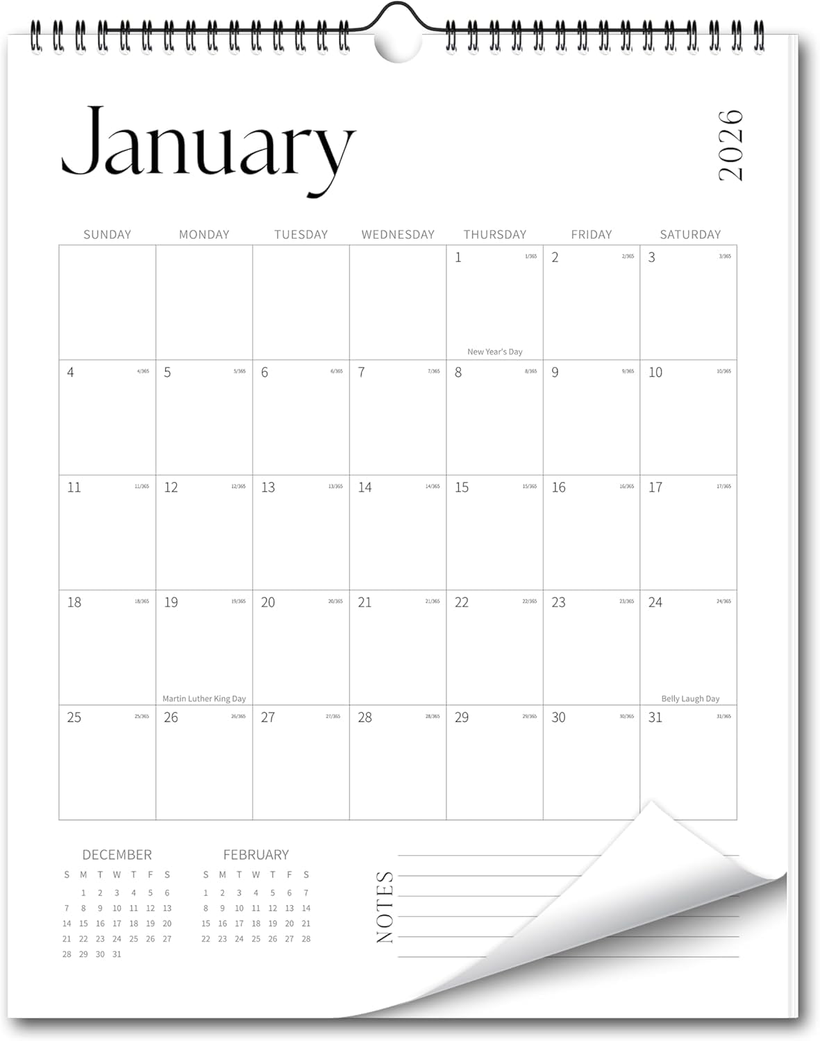Calendario estético de pared 2026, calendario de 12 meses de enero de 2026 a diciembre de 2026, 11.5 x 15 pulgadas, calendario 2026 colgante en espiral con grandes bloques amplios para escribir, para
