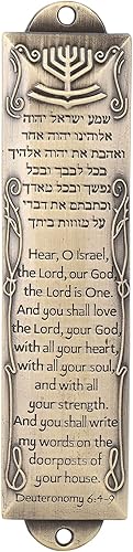BRTAGG Funda Mezuzah, 5.3" de altura, Escritura inglesa y hebrea, bronce