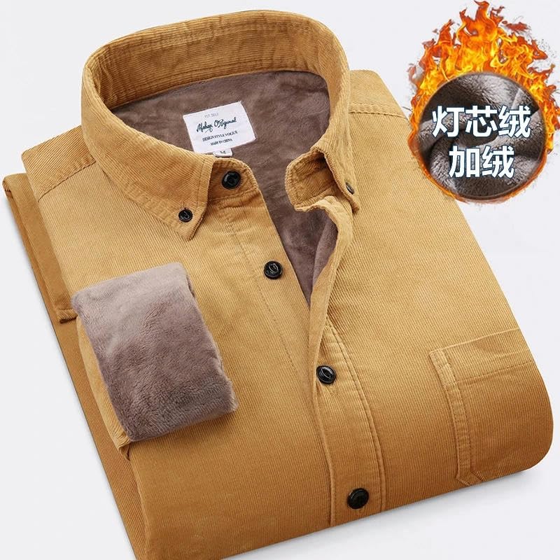 Corduroy Warm Shirts Cotton Plush Thick Mens Shirt Winter Warm Men Clothing Fleece Lined Velvet Coats Outwear Shirt Blue XL