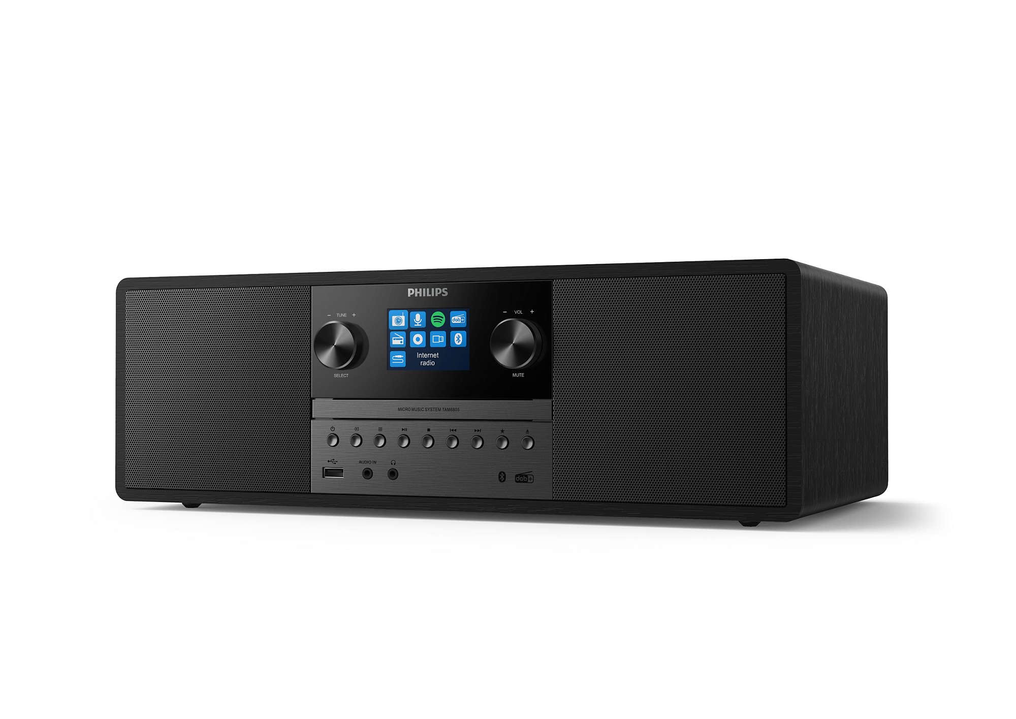 Philips Mikro-Musiksystem TAM6805 50W All-in-One mit Internetradio, Bluetooth, Spotify Connect, USB, CD-Player, DAB+, FM, Bassreflex-Lautsprecher – Kompaktes Audiosystem für Zuhause, Büro oder Küche