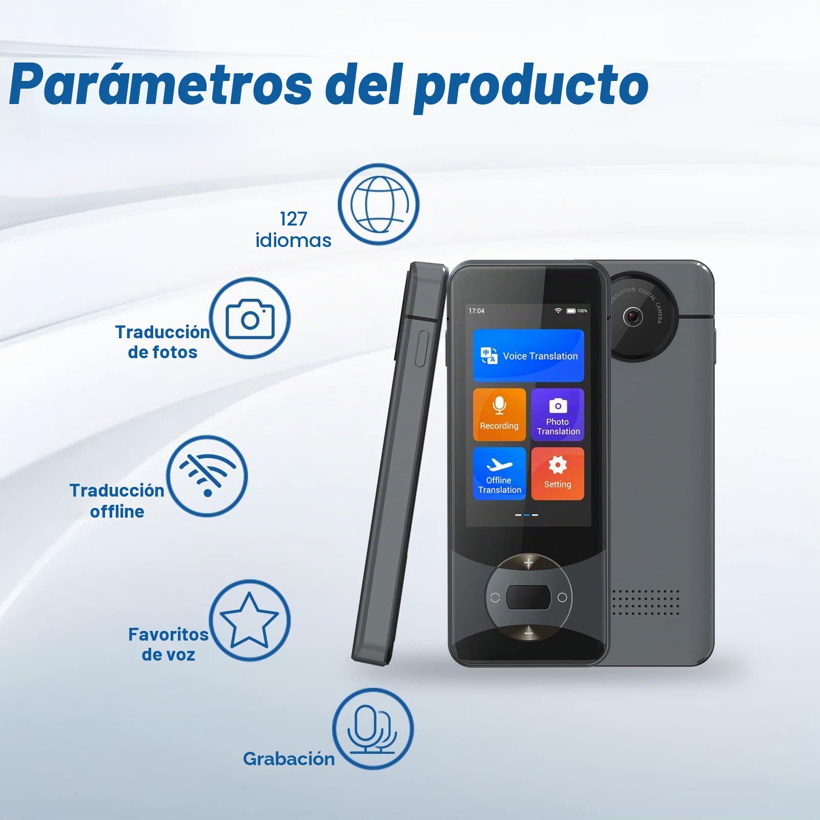 Anfier Dispositivo traductor de idiomas 144 idiomas AI traductor de voz W10 con pantalla táctil de 3 pulgadas, soporte de traducción instantánea bidireccional para viajes y negocios