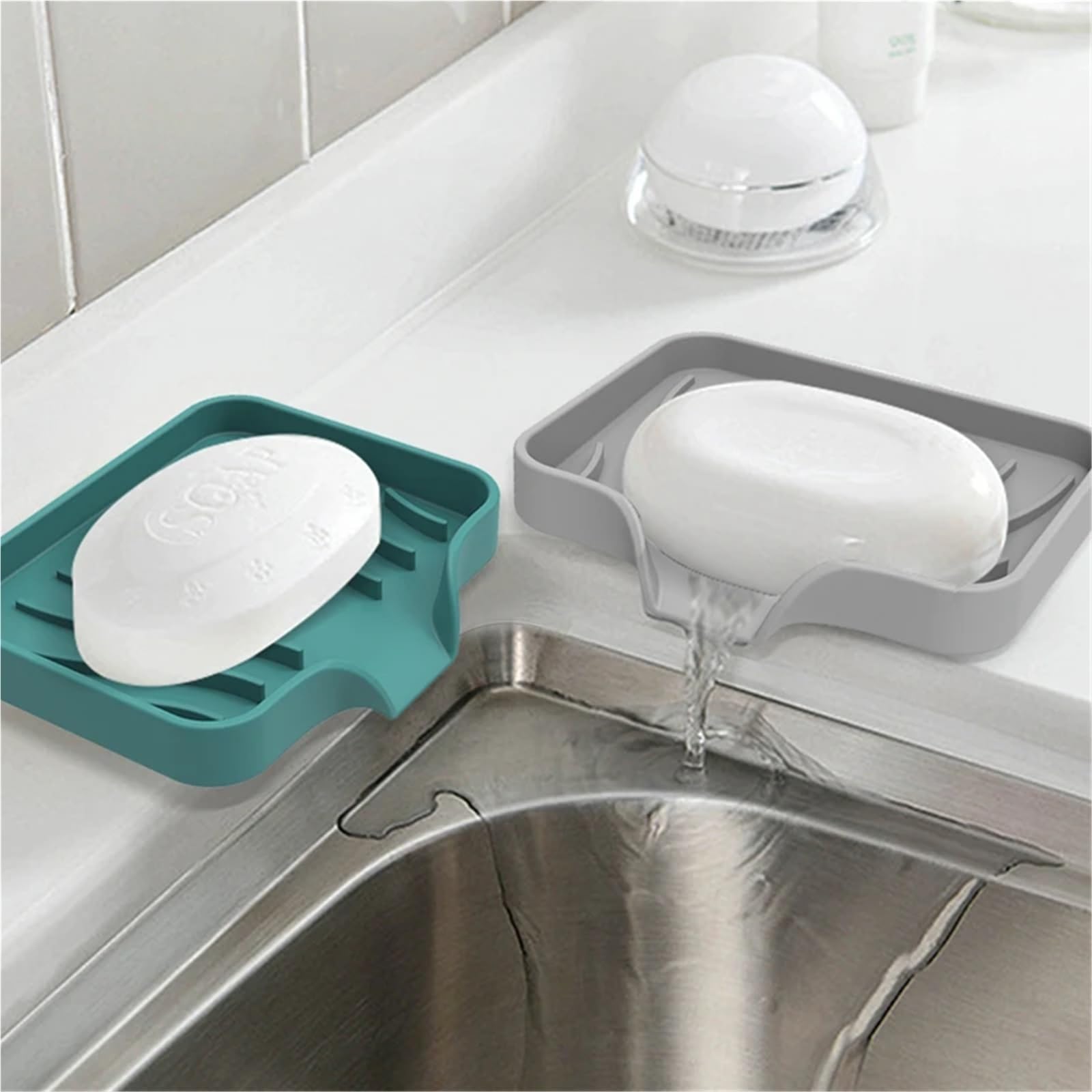Jabonera portátil para la Ducha, Jabonera de Silicona Autodrenante Multicolor 3 Piezas(Grey)