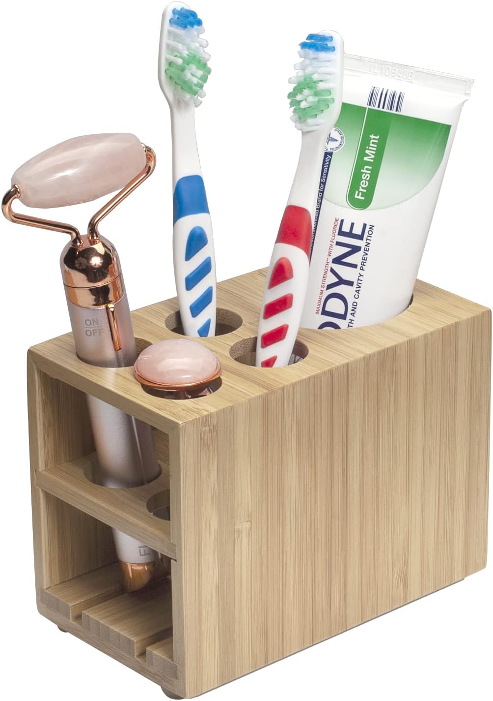 MobileVision Toothbrush and Toothpaste Holder Stand for Bathroom Vanity Storage, Bamboo, 5 slots