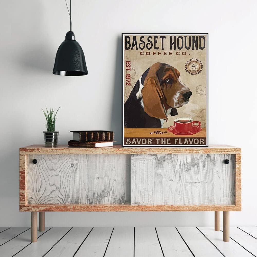 YEEIFFD 5D Diamond Painting Kit Dog Basset Hound Savor The Flavor Coffee Diamond Art for Beginners Kids for Home Office Wall Decoration 12x16 Inch
