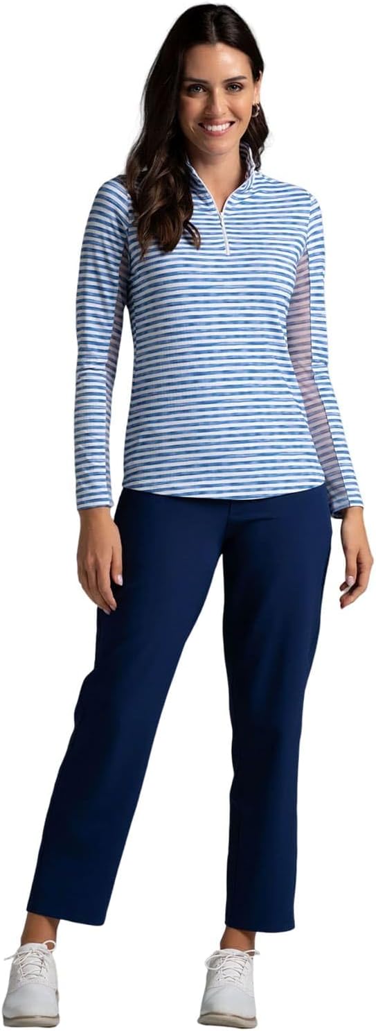 IBKUL Athleisure Wear Sun Protective UPF 50+ Icefil Cooling-Landon Stripe II Print Long Sleeve Mock Neck Top-10164 - Image 4
