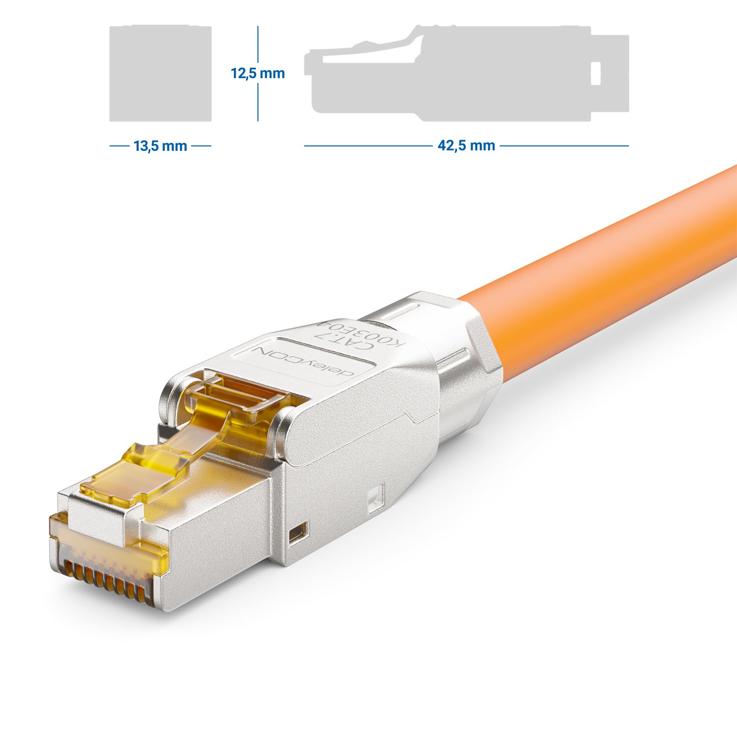 deleyCON 12 connettori di rete CAT 7, RJ45, schermati, 10 Gbps, 600 MHz, per cavo di installazione rigido, cavo grezzo, RJ45, Ethernet LAN DSL
