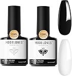 Modelones Jeu de gel à ongles polonais 2PCS 15 ML Kit Manucure Français Blanc et Jelly Nude Pink Gel Polish Soak Off Classic French Tip Natural Nail Art DIY Cadeau pour les femmes