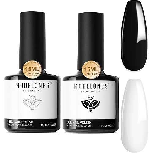 modelones White Gel Polish Black Gel Polish Set 2 Pcs 15ml Black And White Nail Polish Soak Off LED Nail Art French Manicure Salon Diy at Home Salon Gift for Women Girls