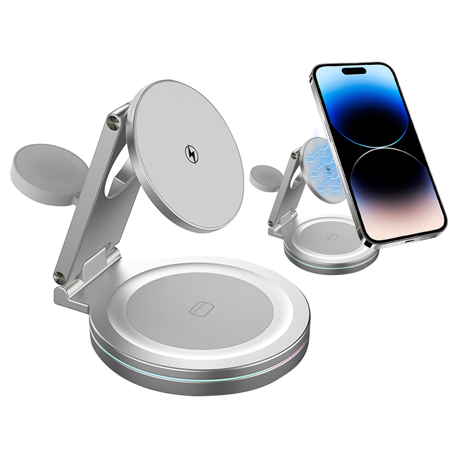 Estación De Recarga Inalámbrica Carga Rápida Magnética | Soporte Carga Inalámbrica 360° Soporte Plegable Portátil para Móvil, Consola, Hogar, Viaje, Bolso, Escritorio, Mesita De