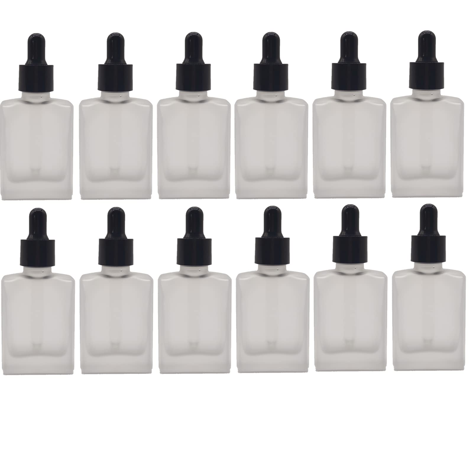 12PCS 1 oz Small Empty Essential Oil Drop Bottle 30ml Square Essence Glass Dropper Bottles Frosted Lab Dropping Serum Container (Matte clear)