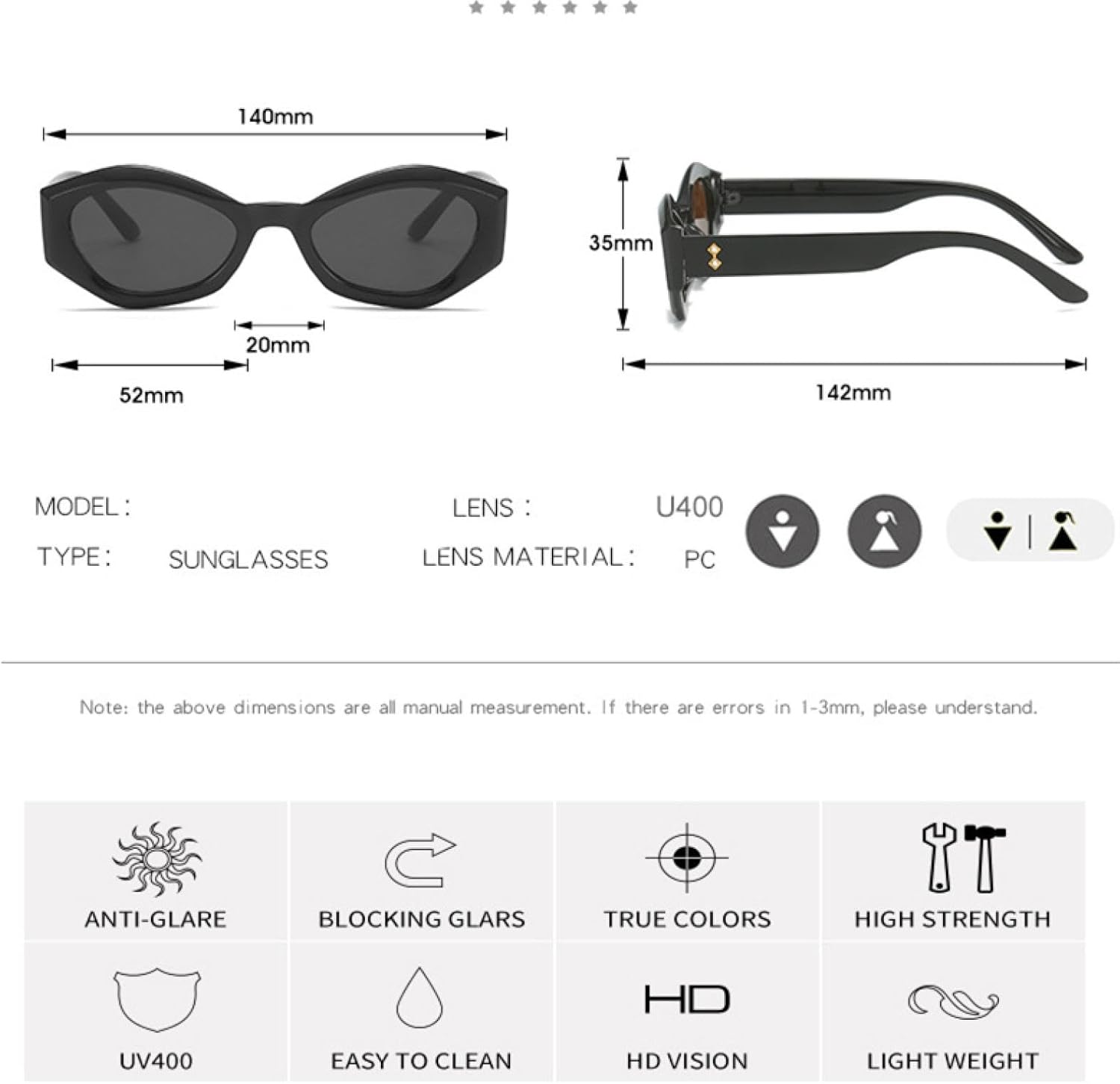 Trends Diamonds Cat Eye Sunglasses for Women Men Punk Multicolor Uv400