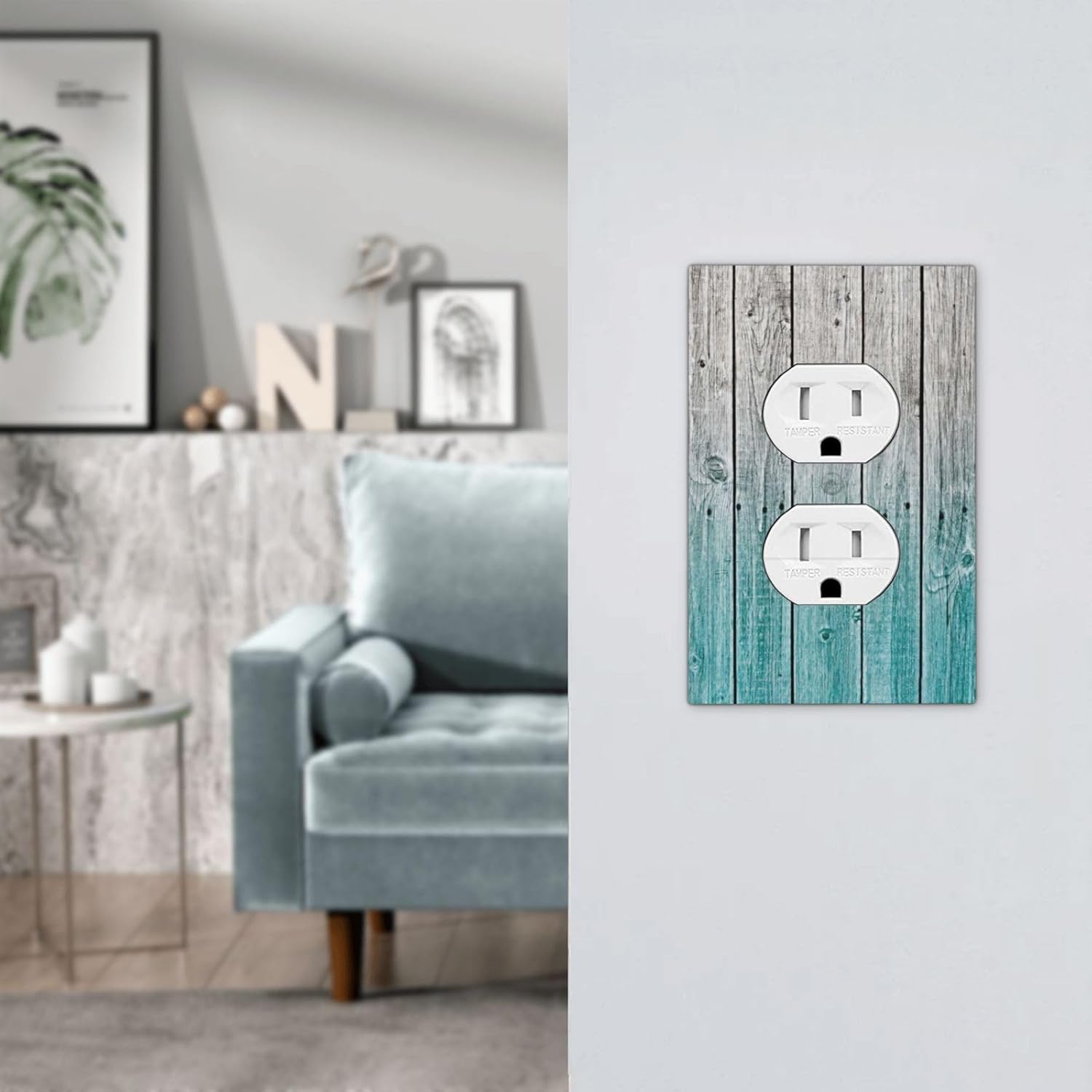 1 Gang Jumbo Size Duplex Receptacle Wall Plates Country Aged Old Rustic Distressed Teal Blue Indigo Wood Wooden Plank Electrical Decorative Dual Device Light Switch Plug Socket Outlet Cover Face Plate
