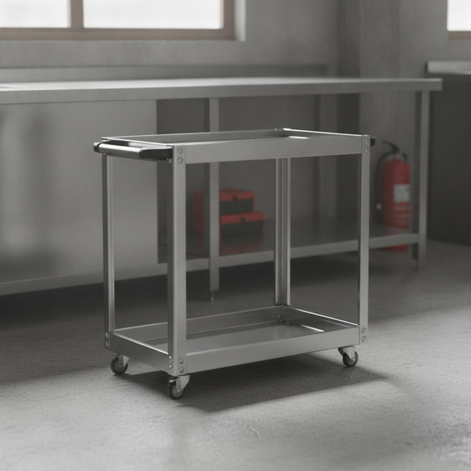 Carrello Portaelementi in Acciaio Inox con Ripiani a Vassoio E Telaio Rettangolare Aperto per Riporre Viti E Utensili in Officina Meccanica E Ambiente Artigianale, 80 48 90cm, style to 3