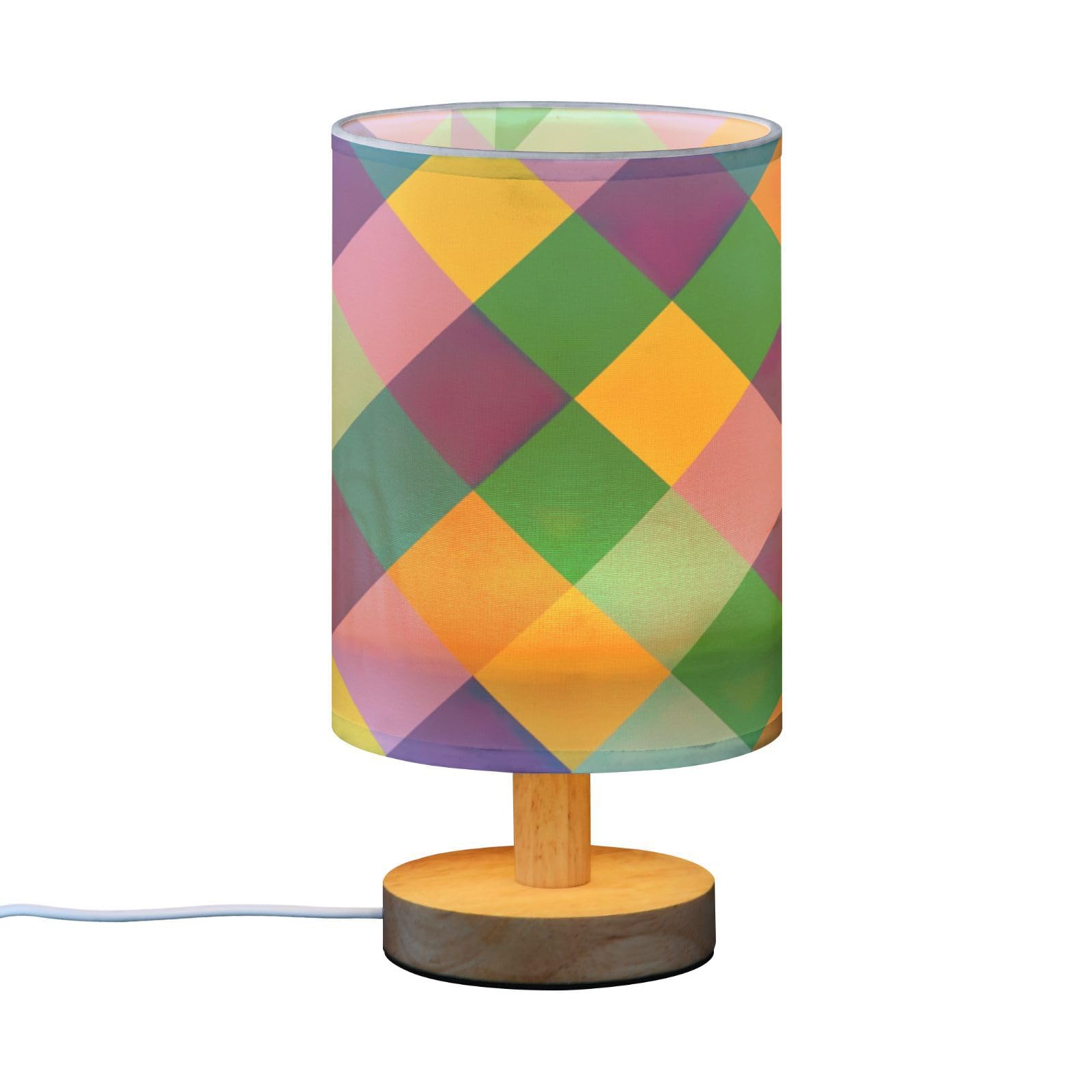 SDMKA Mardi Gras Texture Bedside Table Lamp for Bedroom, Minimalist Nightstand Lamp with Round Fabric Shade for Living Room, Office, No Bulb Required