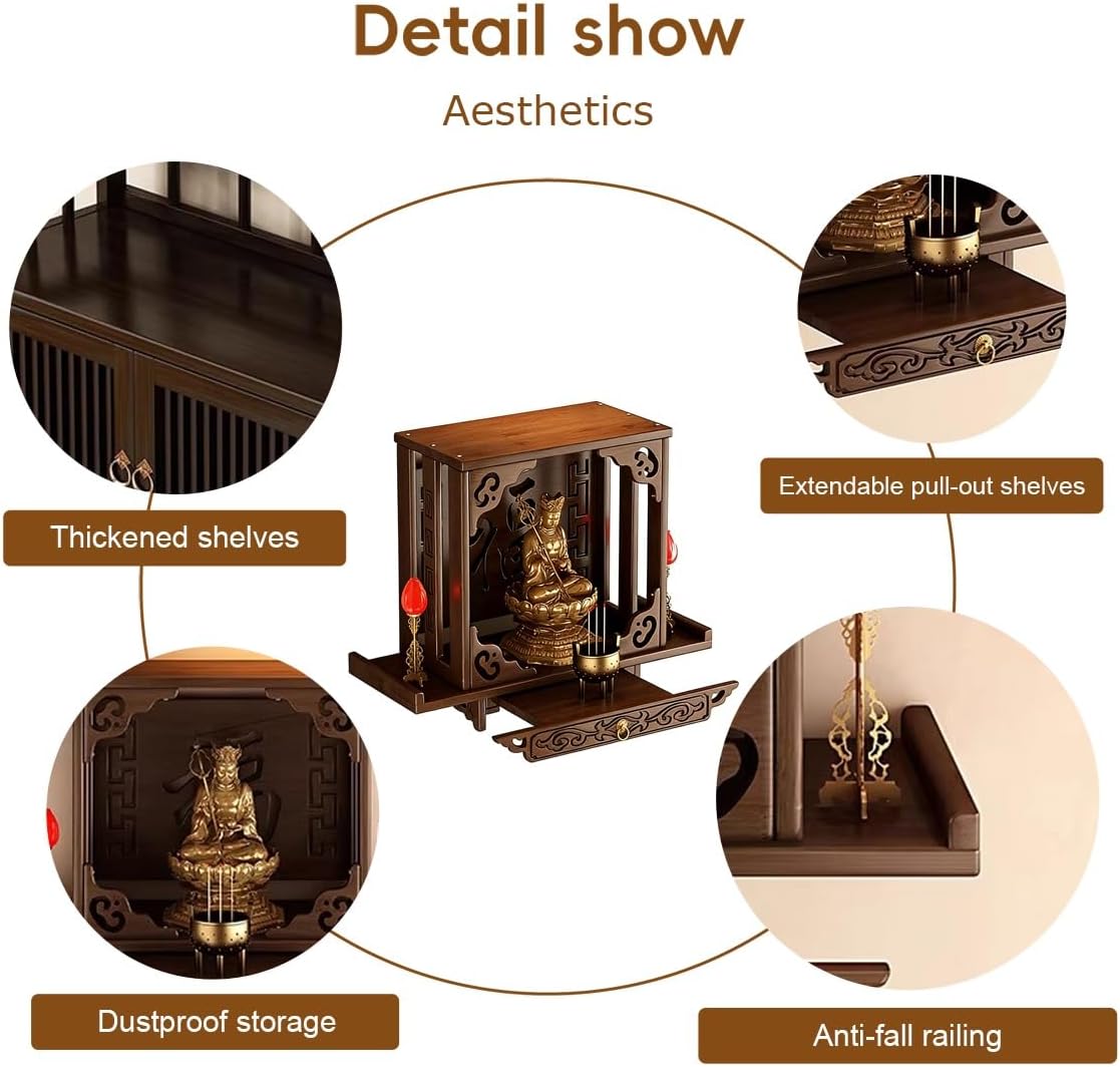 Buddha Shrine Altar Table，Relaxation Prayer Buddhist Shrine Alter，Wall-Mounted Shrine Altars，with Storage & Pull-Out Worship Table，for Studio, Yoga(15.4 * 10.3 * 18.7in)