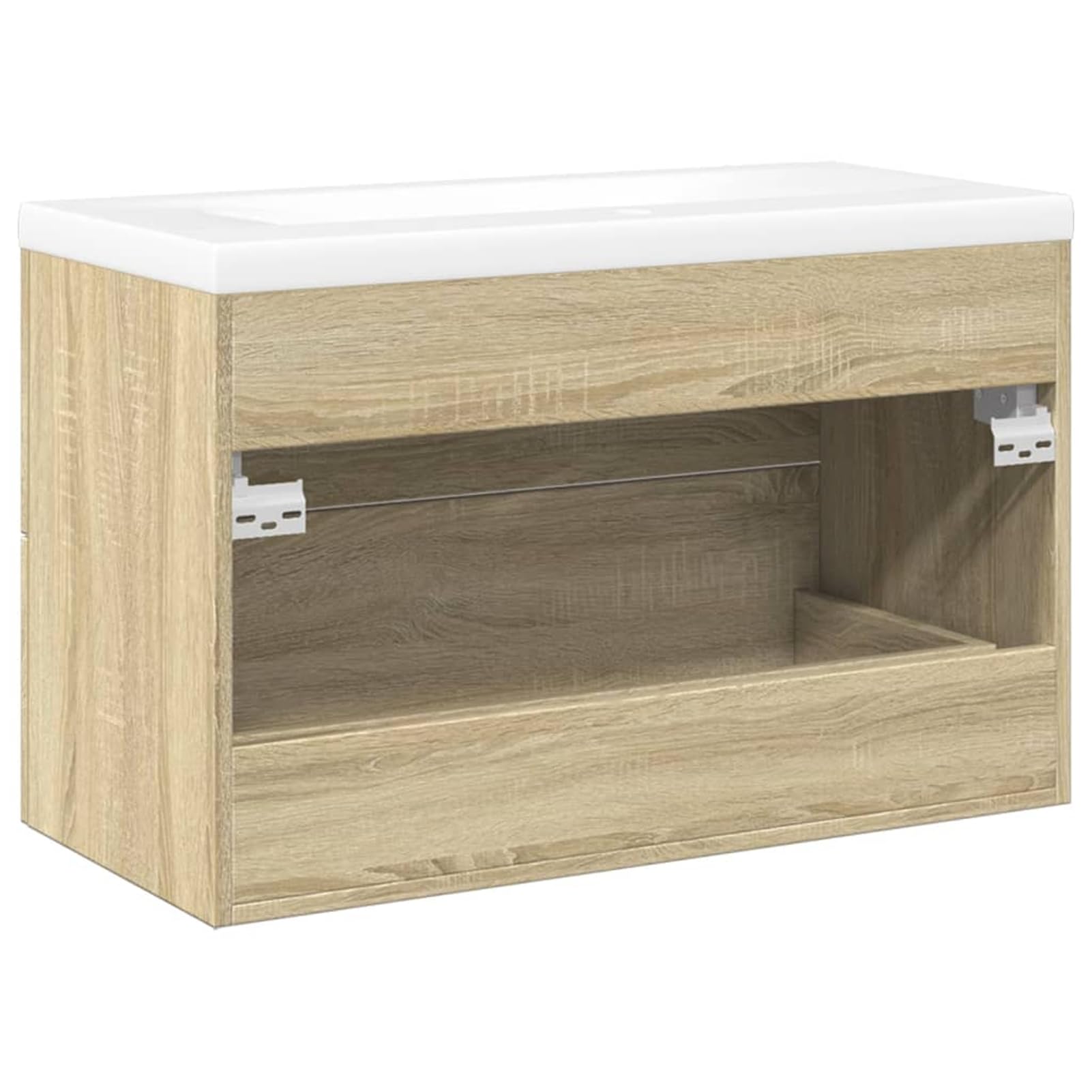 Zestaw mebli łazienkowych dąb Sonoma 80 x 48 cm, umywalka ceramiczna biała | Materiał drewnopochodny, odporny na wilgoć, umywalka ceramiczna, odporna na uderzenia, do montażu na ścianie o nośności 60 kg