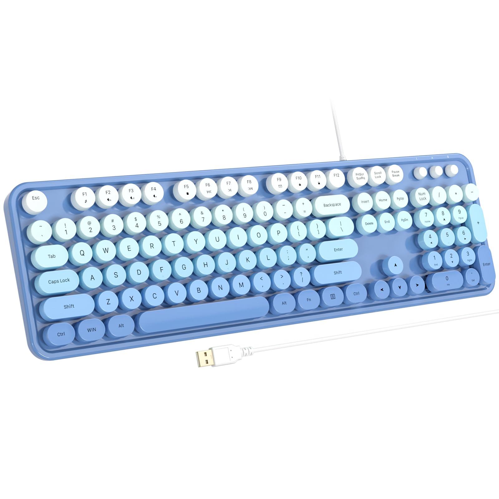 Atelus USB Wired Computer Keyboard - Retro Typewriter Style Full Size Office Keyboard with Number Pad, Caps Indicators, Foldable Stands, for PC Laptop Desktop Windows (Blue) Blue Gradient